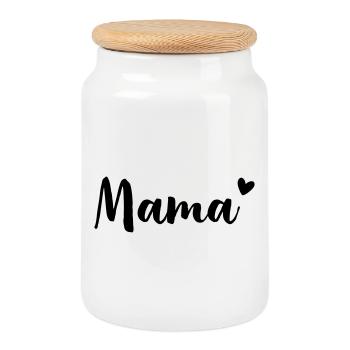 Mama Herz - Geschenkidee - Muttertag Geburtstag - Keksdose mit Holzdeckel - Weiß - Vorne