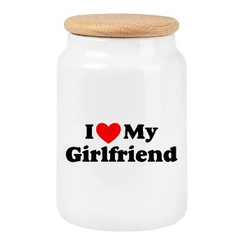 Red Heart Minimal Icon Print - Cookie Jar with Wooden Lid - white - Front