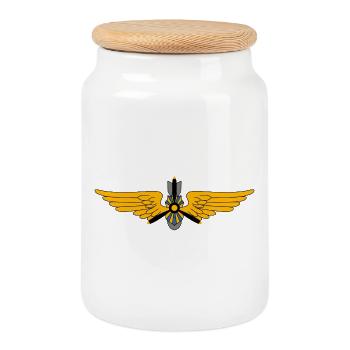 Military pilot - Cookie Jar with Wooden Lid - white - Front
