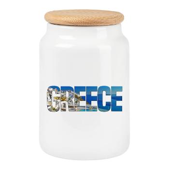 Collage de Panorama Côtier de la Grèce - Boîte à biscuits avec couvercle en bois - blanc - Devant