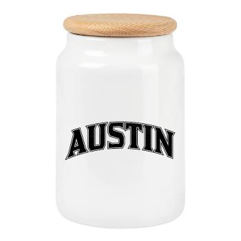 AUSTIN Arc Schriftzug Print - Keksdose mit Holzdeckel - Weiß - Vorne