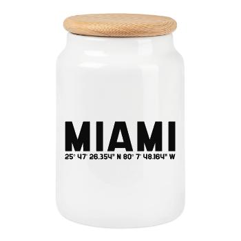 Miami Coordinates Graphic - Cookie Jar with Wooden Lid - white - Front