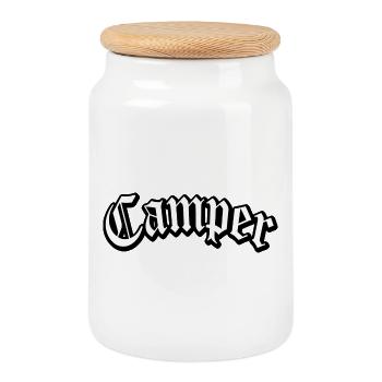 camp camper camping camping camping nature hunter campfire - Cookie Jar with Wooden Lid - white - Front