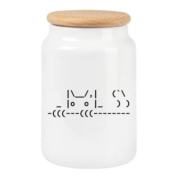 chat ascii mignon - chat ascii mignon - Boîte à biscuits avec couvercle en bois - blanc - Devant