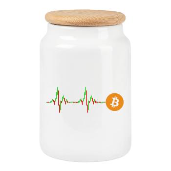 Bitcoin Chart Pattern - Cookie Jar with Wooden Lid - white - Front