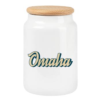 Omaha Script Rétro - Boîte à biscuits avec couvercle en bois - blanc - Devant