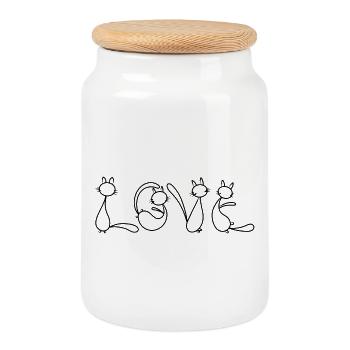Cat Love - Cookie Jar with Wooden Lid - white - Front