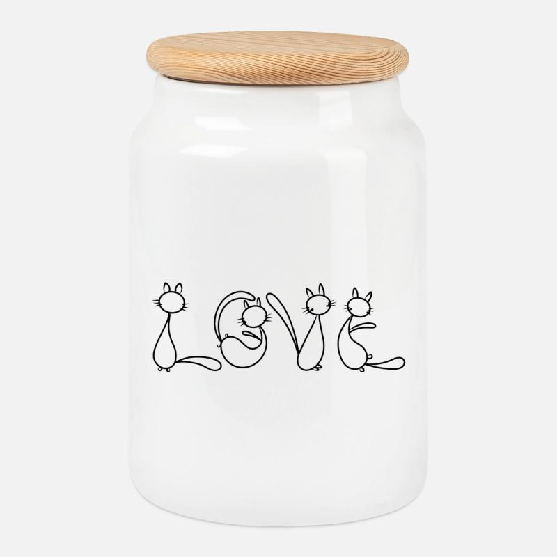 Cat Love - Keksdose mit Holzdeckel - Weiß
