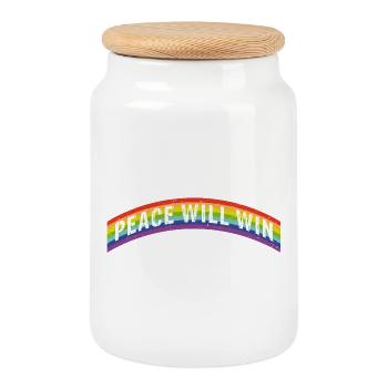 Rainbow Regenbogen Peace will win - Keksdose mit Holzdeckel - Weiß - Vorne