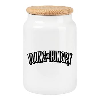 young and hungry - Keksdose mit Holzdeckel - Weiß - Vorne