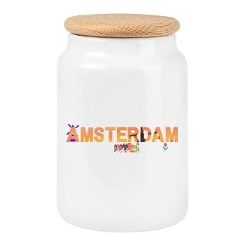 Amsterdam Party Bar - Boîte à biscuits avec couvercle en bois - blanc - Devant