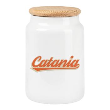 Catania Retro Lettering in Orange - Cookie Jar with Wooden Lid - white - Front