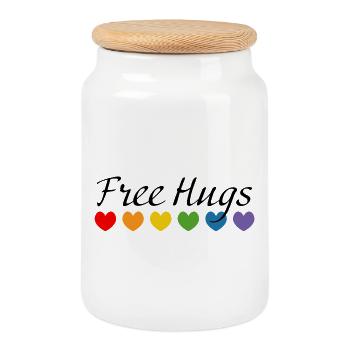 Rainbow Hearts Free Hugs noir - Boîte à biscuits avec couvercle en bois - blanc - Devant