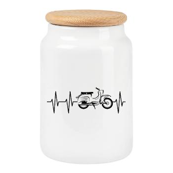 Simson Swallow Swallow Driver Heartbeat Pulse - Cookie Jar with Wooden Lid - white - Front