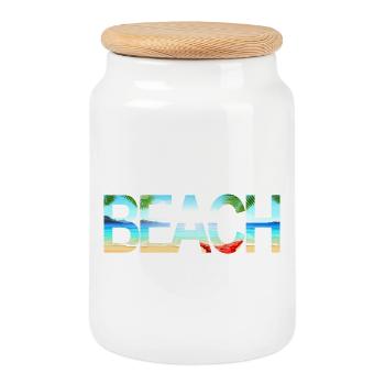 Beach - Cookie Jar with Wooden Lid - white - Front