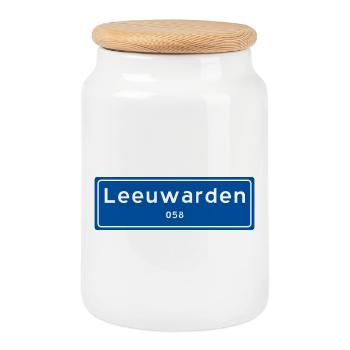 Leeuwarden 058 signe de nom de lieu - Boîte à biscuits avec couvercle en bois - blanc - Devant