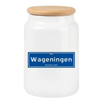 Wageningen town sign - Cookie Jar with Wooden Lid - white - Front