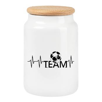 puls team Fußball Herzschlag Verein Mannschaft - Keksdose mit Holzdeckel - Weiß - Vorne