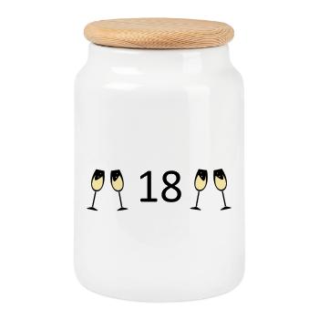 18. Geburtstag 18 Jahre volljährig - Keksdose mit Holzdeckel - Weiß - Vorne