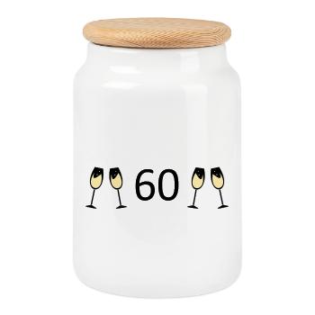 60th Birthday 60th Anniversary 60 Number 60 black - Cookie Jar with Wooden Lid - white - Front