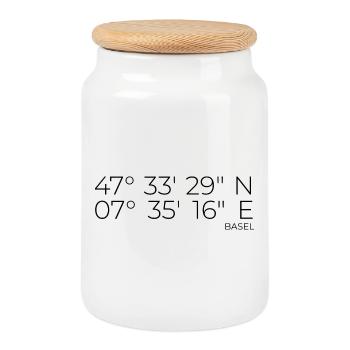 coordonnées Bâle - Boîte à biscuits avec couvercle en bois - blanc - Devant