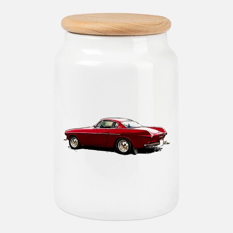 Oldtimer P1800 S - Keksdose mit Holzdeckel - Weiß