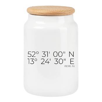 Coordonnées Berlin - Boîte à biscuits avec couvercle en bois - blanc - Devant