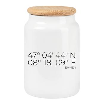 coordonnées Emmen, Suisse - Boîte à biscuits avec couvercle en bois - blanc - Devant