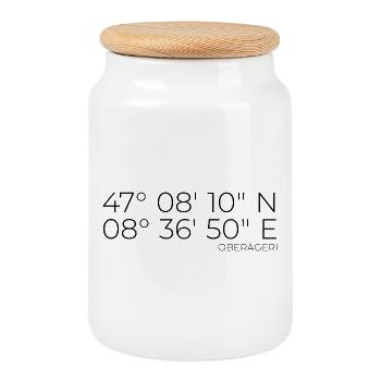 Coordinates Oberägeri Zug Switzerland - Cookie Jar with Wooden Lid - white - Front