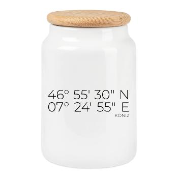Coordonnées Köniz Bern, Suisse - Boîte à biscuits avec couvercle en bois - blanc - Devant