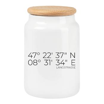 Coordinates Langstrasse, Kreis 4, Zürich - Cookie Jar with Wooden Lid - white - Front