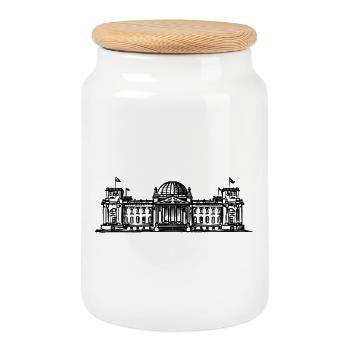 Berlin - Reichstag/Démocratie - Boîte à biscuits avec couvercle en bois - blanc - Devant