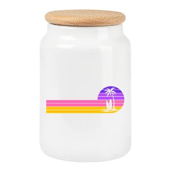 Coucher de soleil sur la plage - Boîte à biscuits avec couvercle en bois - blanc - Devant