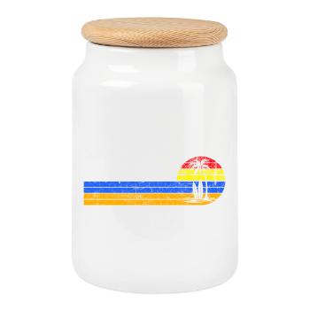 Coucher de soleil vintage sur la plage - Boîte à biscuits avec couvercle en bois - blanc - Devant