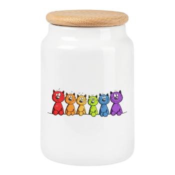 Katzen Familie Katzenfreund Katze Regenbogen - Keksdose mit Holzdeckel - Weiß - Vorne