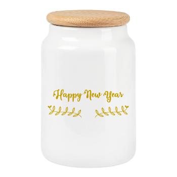 BONNE ANNEE. SAINT SYLVESTRE. MEILLEURS VOEUX - Boîte à biscuits avec couvercle en bois - blanc - Devant