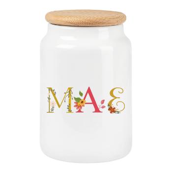 Nom MAE Décoré de Fleurs - Boîte à biscuits avec couvercle en bois - blanc - Devant