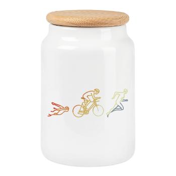 Triathlete Vintage Style - Cookie Jar with Wooden Lid - white - Front
