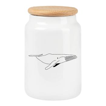 Baleine - noir blanc graphique - Boîte à biscuits avec couvercle en bois - blanc - Devant