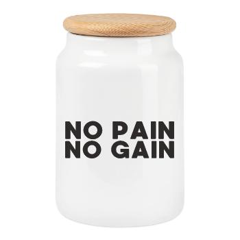 NO PAIN NO GAIN - Cookie Jar with Wooden Lid - white - Front
