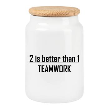 2 is better than 1 -Teamwork - Cookie Jar with Wooden Lid - white - Front
