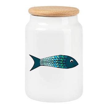 EASTER. FISH. APRIL FOOL. HOLIDAY. SUMMER - Cookie Jar with Wooden Lid - white - Front