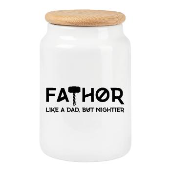 FATHOR - Comme un papa, mais en plus puissant - Boîte à biscuits avec couvercle en bois - blanc - Devant