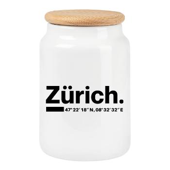 Zurich Coordinates - Cookie Jar with Wooden Lid - white - Front