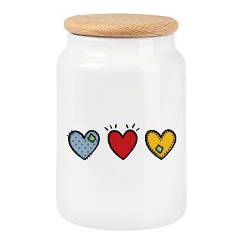 Bunte Herzen hoch 3 - Liebe, Vielfalt, Familie - Keksdose mit Holzdeckel - Weiß - Vorne