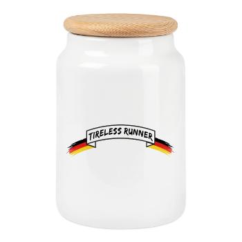 Tireless Runner | german Banner - Keksdose mit Holzdeckel - Weiß - Vorne