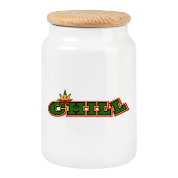 Psychedelic Chill Cannabis Wortkunst - Keksdose mit Holzdeckel - Weiß - Vorne