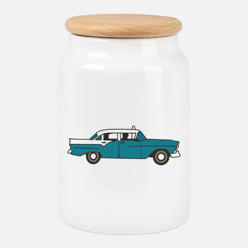 Kubanisches Oldtimer-Auto - Keksdose mit Holzdeckel - Weiß