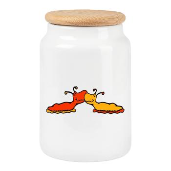 2 snails kiss two slugs couple love - Cookie Jar with Wooden Lid - white - Front