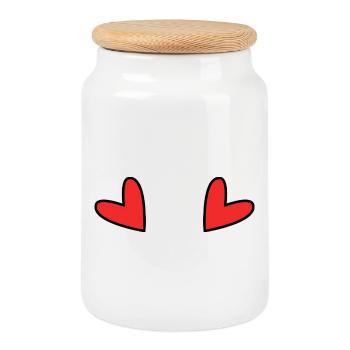 Rotes minimalistisches kindliches Herz - Keksdose mit Holzdeckel - Weiß - Vorne